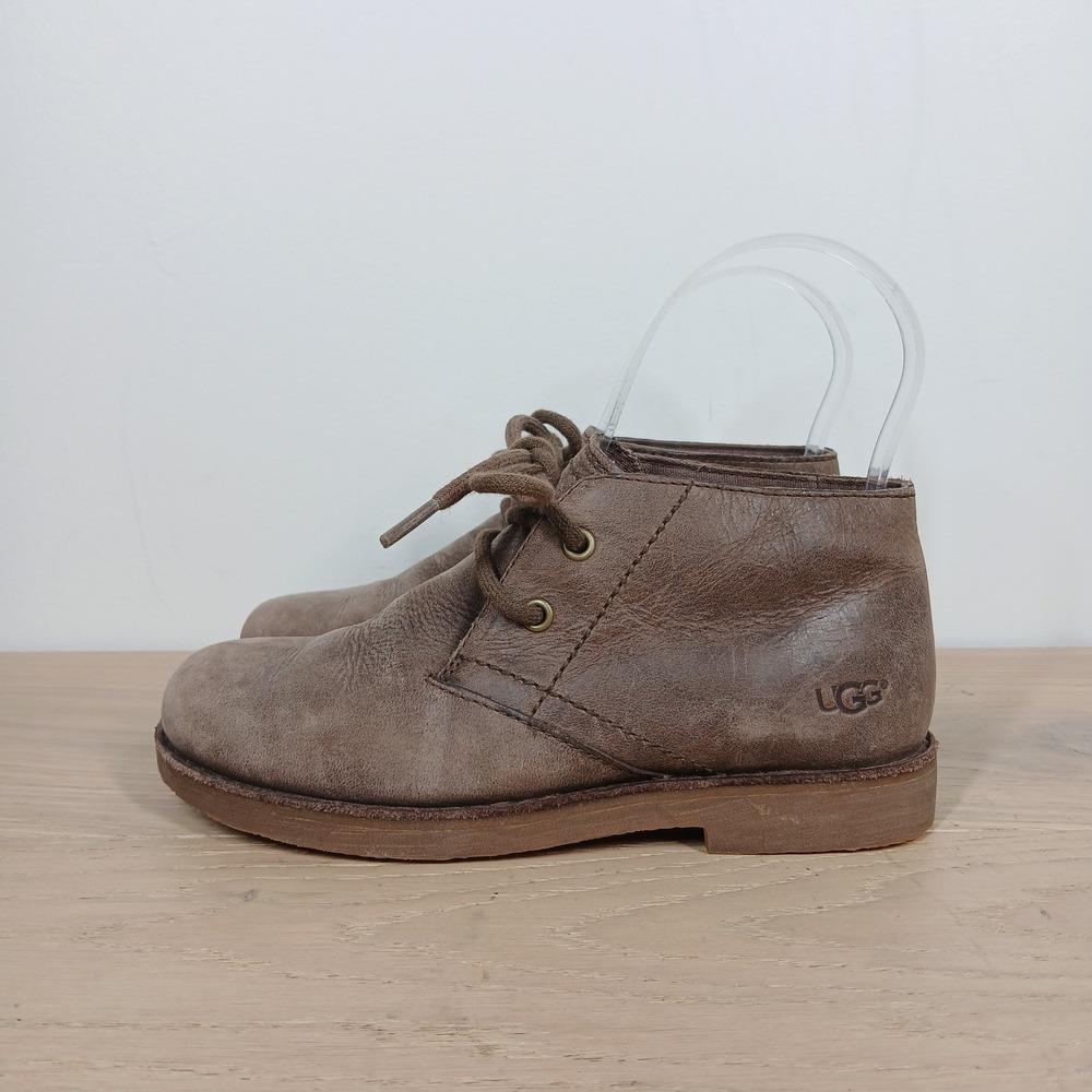 UGG Chukka Boots Kids 1 Brown Leather Ankle Lace Up Distressed Rustic Heritage